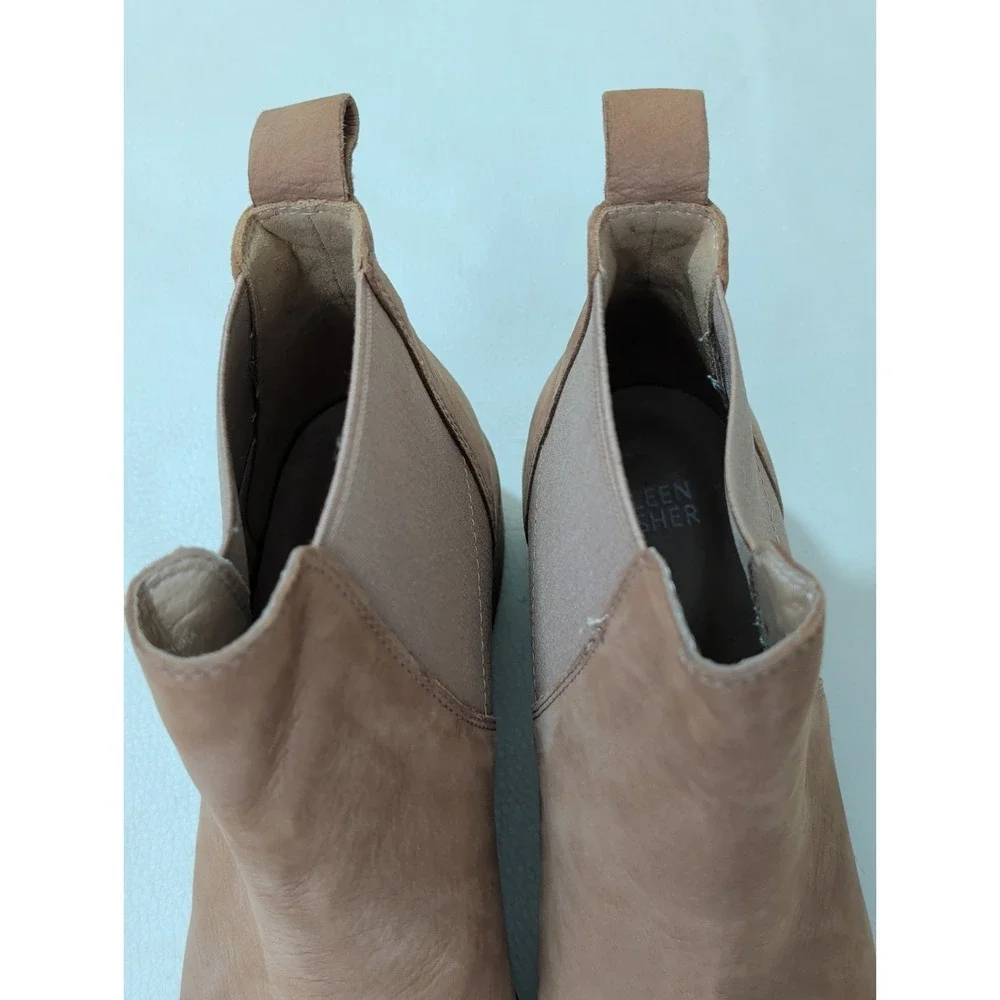Eileen Fisher Blink Tumbled Nubuck Bootie Ankle Boot  Womens 9 Beige Pull On